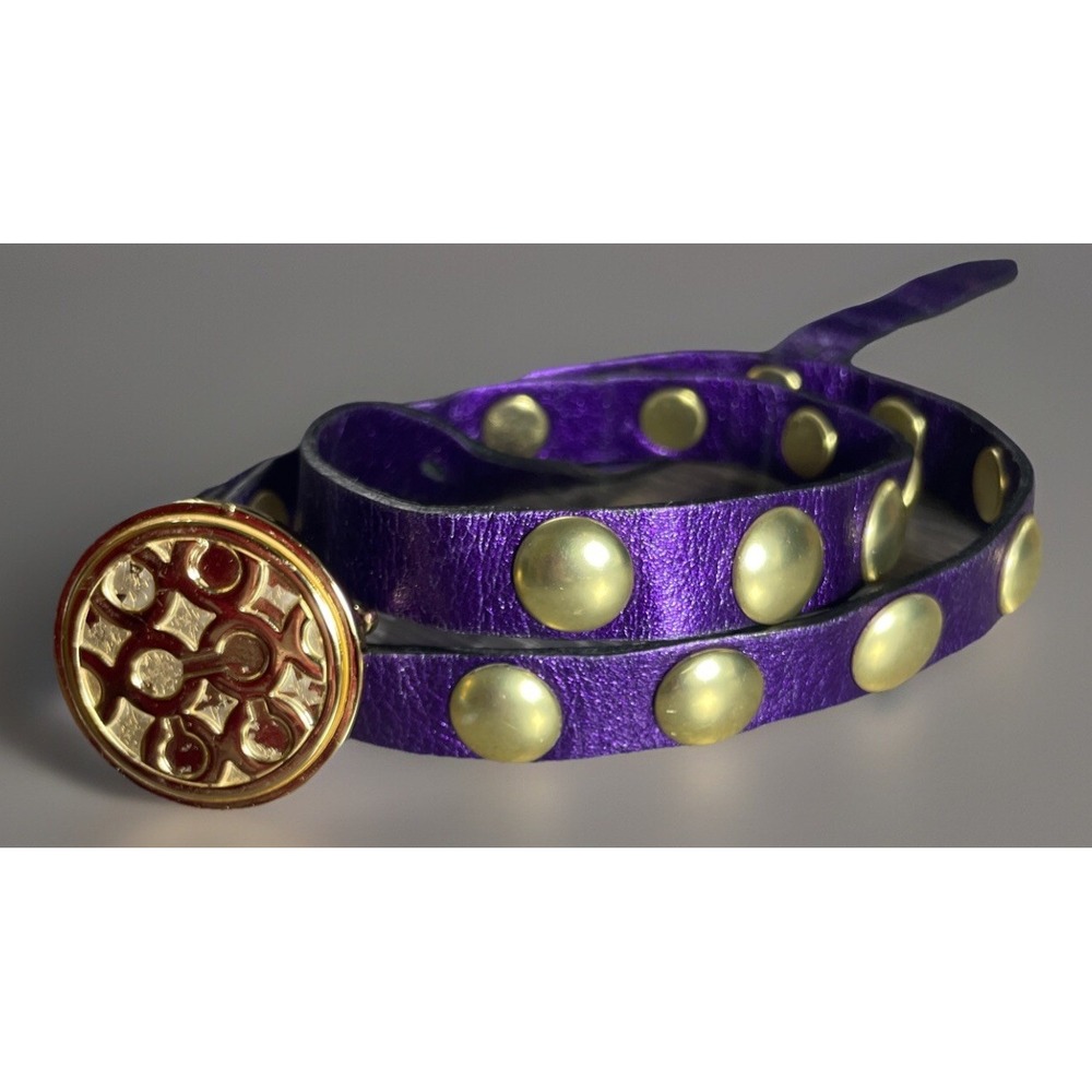 RARE✨Women's Coach Belt Leather Purple Logo Oval Gold Tone "C" Buckle Size S